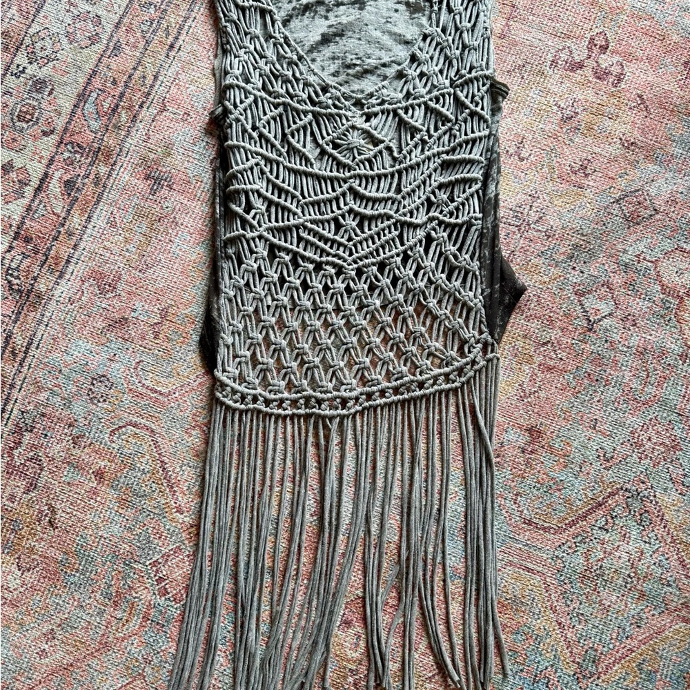 RARE Free People Macrame Fringe Top